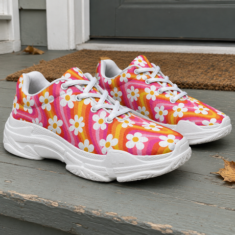 Retro daisies, rainbow waves